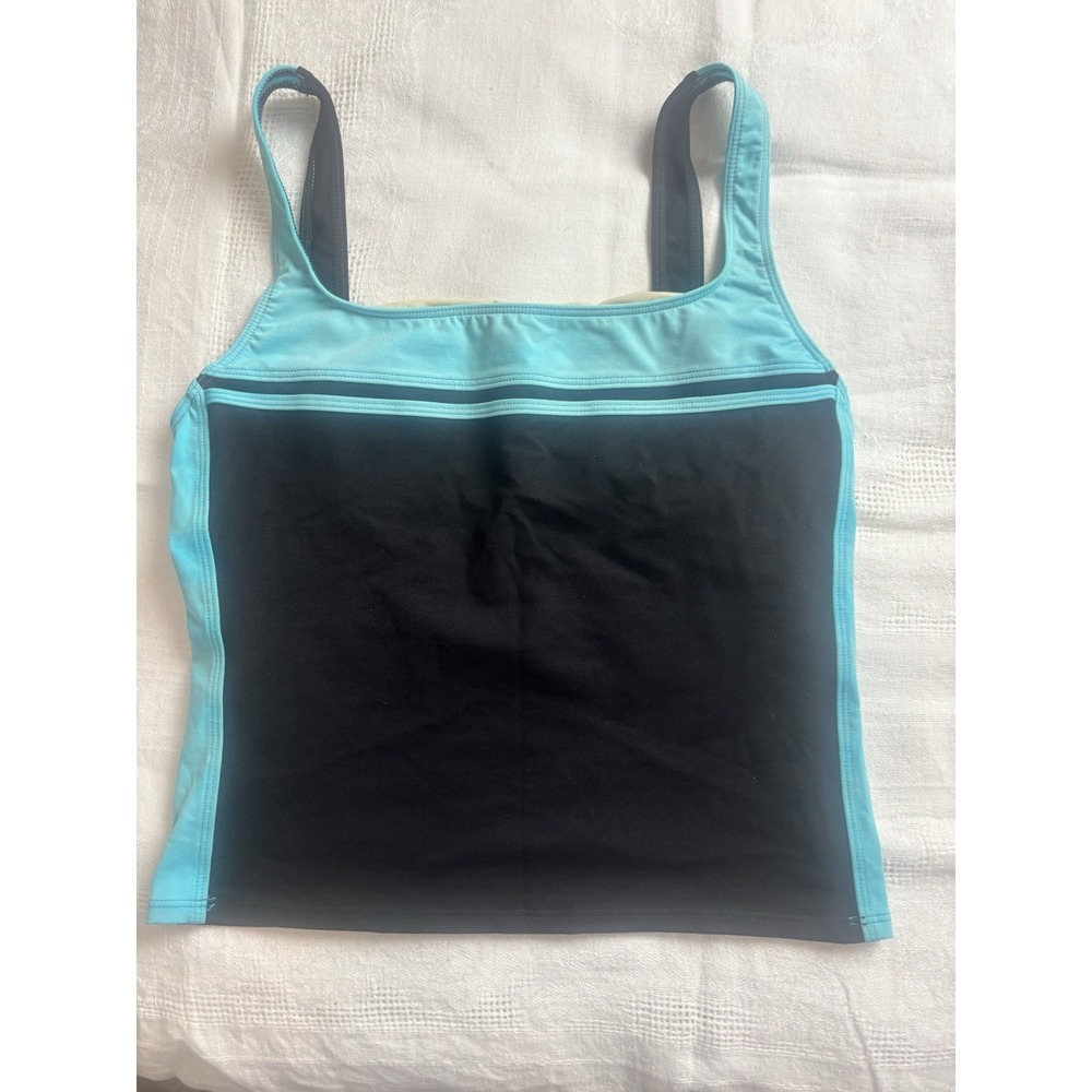 SESSA Size 10  Color Blocked Tankini Top Y2K Blue & Black Wide Straps Sporty